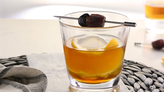 old fashioned cocktail with medjool date syrup